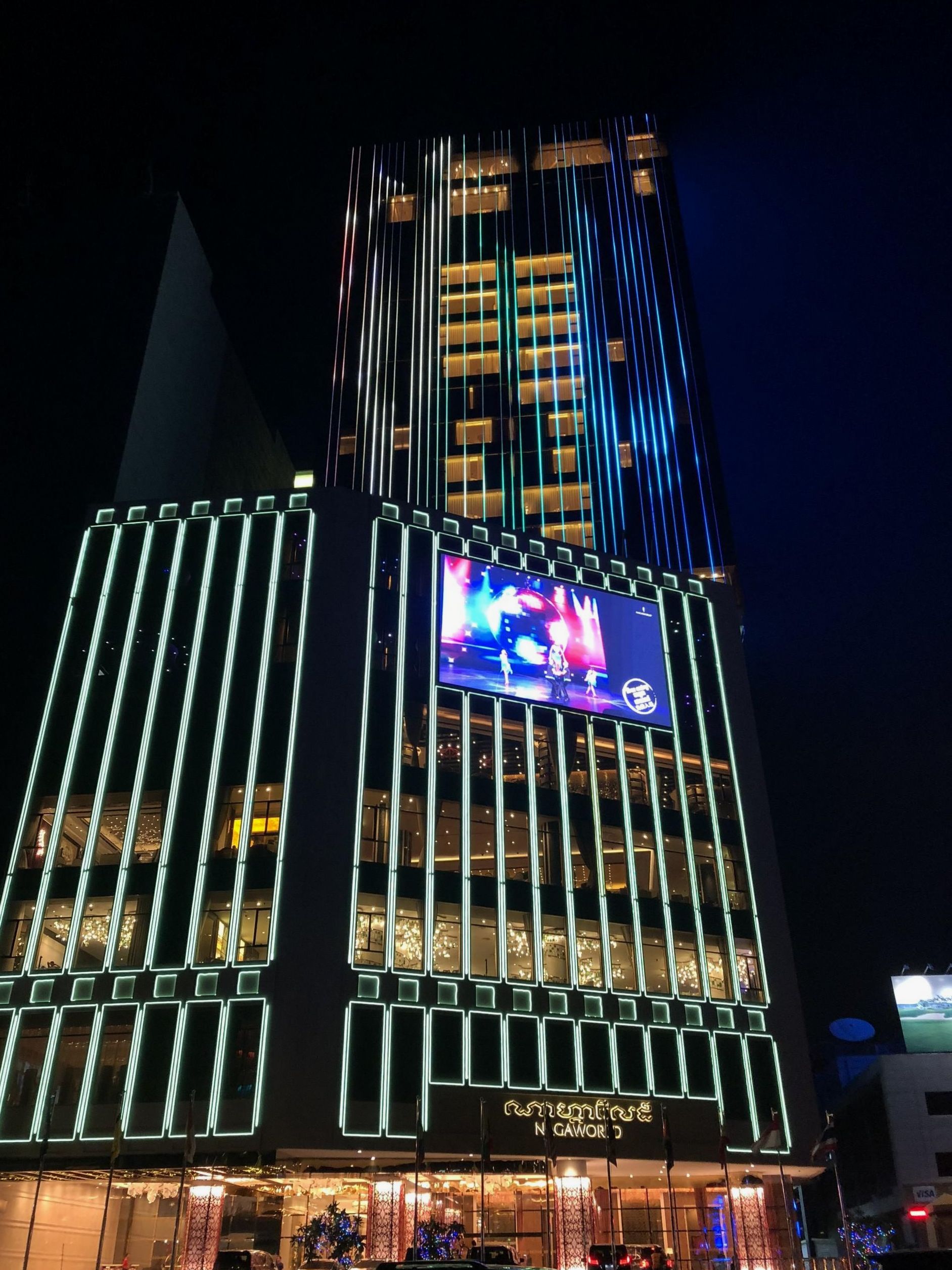 NagaWorld Hotel and Entertainment Complex at night